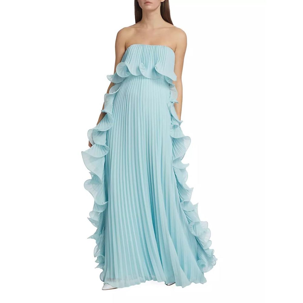 Badgley Mischka Light Blue Strapless Maxi Dress